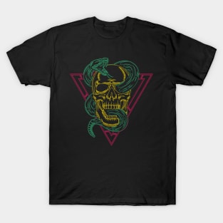 Retro 80s Style Neon Skull Snake T-Shirt